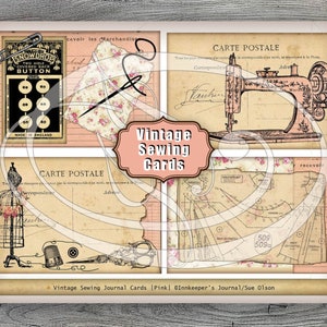 Nähjournal Karten in pink, für Junk Journals, Scrapbooking, Geschenkanhänger, Namenskarten