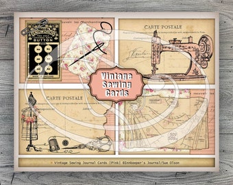 Sewing journal cards in pink, for junk journals, scrapbooking, gift tags, name cards