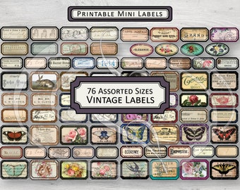 Labels with a Vintage design and Mini size to use in Clusters Junk Journal Planners, Travelers Notebooks, Scrap Booking or Gift Tags