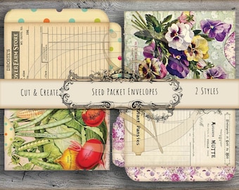 Junk Journal Kit of Vintage Spring Seed Packet Envelopes Pansies and Veggies for Journals, Planners, Scrapbooking or Gift Cards