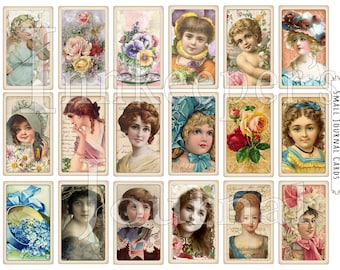 Vintage Ephemera Journal Cards Set of 18 for Journals Planners Scrap Clusters Collages, Travelers Notebooks and Scrapbooking Tags