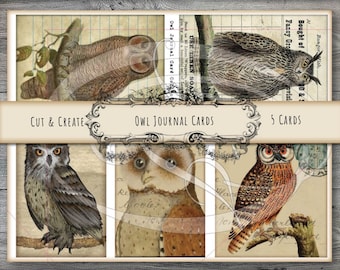 Printable Owl Journal Cards for Junk Journals travelers notebooks or planners