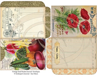 Vintage Seed Packet Envelopes Poppies and Veggies for Junk Journals Planners Travelers Notebooks Scrapbooking or Gift Cards