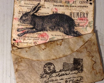 Junk Journal Vintage Post Card Coffee Filter Envelope Vintage Rabbit Journal Card Gift Card - Gift Tag - Journal Card