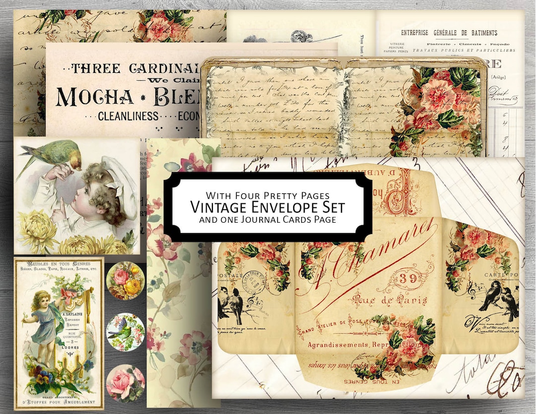 Junk Journal Kit, Envelope Set, Printable Vintage Pages and a Set of ...