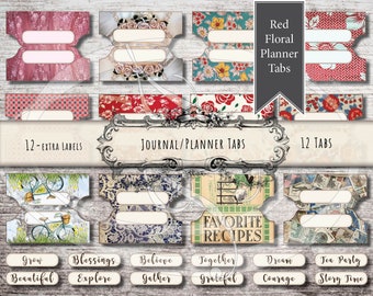 Planner Tabs Vintage Red for Junk Journals Daily Planners Calendars Travelers Notebooks or Scrapbooking