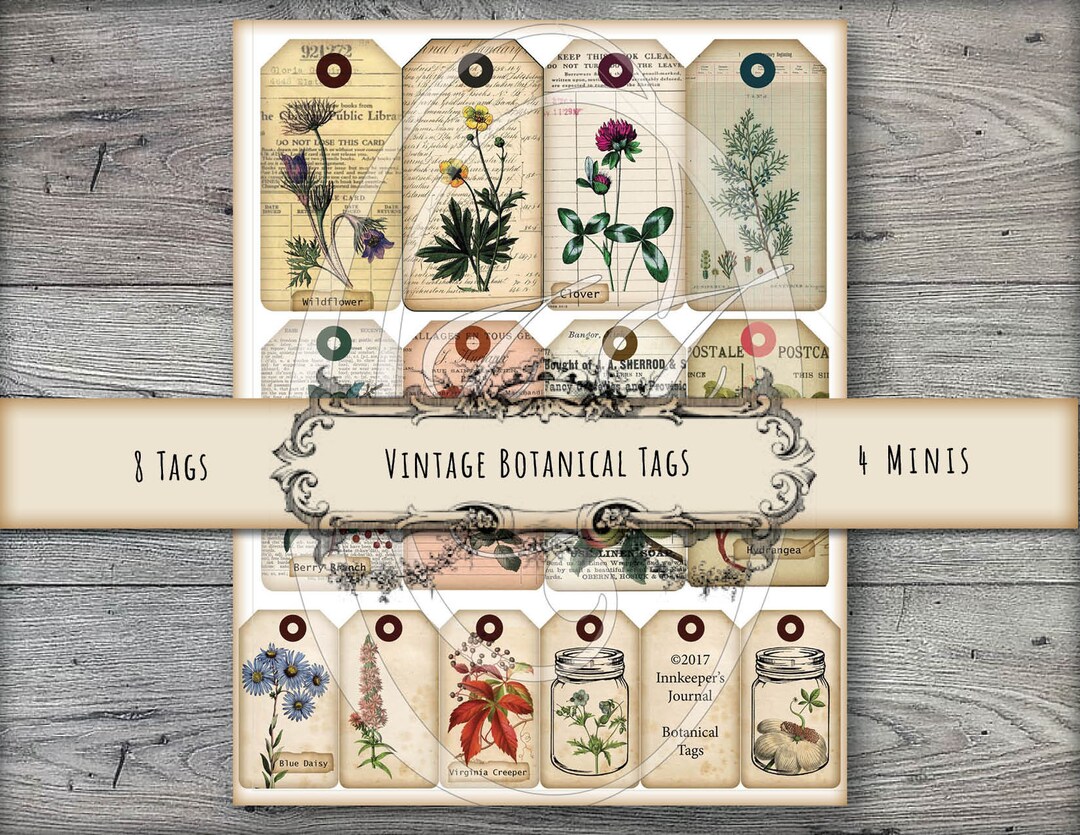 Printable Vintage Botanical Tags Junk Journals Planners Gift Tags ...