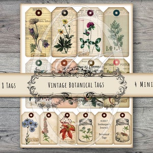 Printable Vintage Botanical Tags Junk Journals Planners Gift Tags Travelers Notebooks Scrapbooking Digital Download image 1