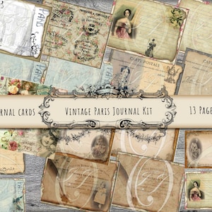 Vintage Paris Junk Journal Kit Victoriaanse Dames Bloemenpagina's Vintage Kinderen Ephemera Collage Eiffeltoren