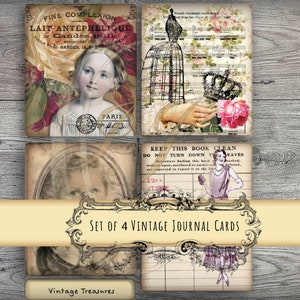 Printable vintage journal cards for journals planners travelers notebooks scrapbooking or gift tags image 1