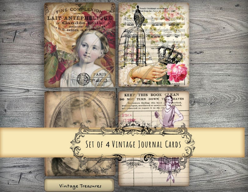 Printable vintage journal cards for journals planners travelers notebooks scrapbooking or gift tags image 1