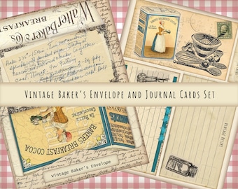 Junk Journal Kit of Vintage Bakers Envelope Set with 3 matching Journal Cards for Journals, Planners, or Cards - print, cut & fold