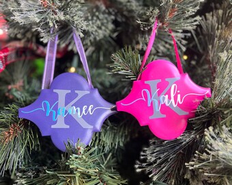 Personalized Monogram Name Ceramic Lantern Shaped Christmas Tree Ornament, Christmas Ornament, Porcelain Ornament, Arabesque Ornament