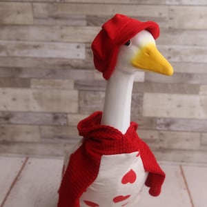 Red Heart Valentine Goose Hoodie and Newsboy Hat: Handmade Outfit for 23-25" Goose