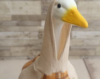Fall Plaid Hooded Goose Outfit: Handmade Knit Clothes for 23-25" Goose
