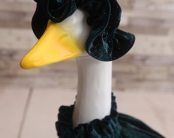 Hunter Green- Glittery Glam Stretchy Goose Outfit: Porch Decor, Geese Clothes, Bonnet