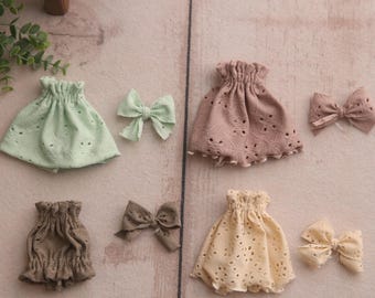 Eyelet Outfits and Bows for 4" to 11" Desk Goose, Handmade Knit Clothing