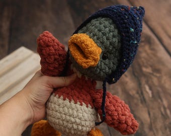 Crochet Duck Stuffed Animal: Mallard Plush Toy with Bonnet