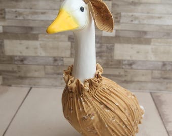 Golden Floral Knit Goose Outfit and Bow,  Handmade Porch Decor, Goose Clothes