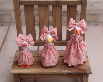 Blush Pink Eyelet Outfits for 4" to 11" Desk Goose, Made to Order