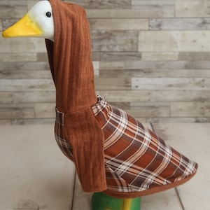 Brown Plaid, Hooded Goose Outfit, Geese Clothes, Boy Porch Goose, Porch Geese, Plaid, Boy Goose, Goose Clothes, Goose Hoodie, Made to Order