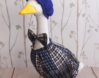 Blue & Charcoal Plaid Boy Outfit, Goose Bow Tie and/or Newsboy Hat