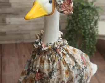 Vintage Floral Knit Goose Outfit with Bow: Porch Geese Clothes - Made to Order