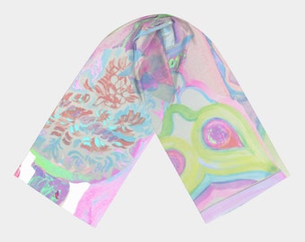 DaisyPike's Real Silk Scarf - Electric Petals - Soft Fluorescent Watercolour Art by Christie St. Toffee