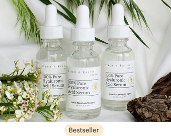 100% Pure Hyaluronic Acid Serum 1.5 times strength Org GMO-free Raw Plants, Vegan HMW & LMW 1.2oz