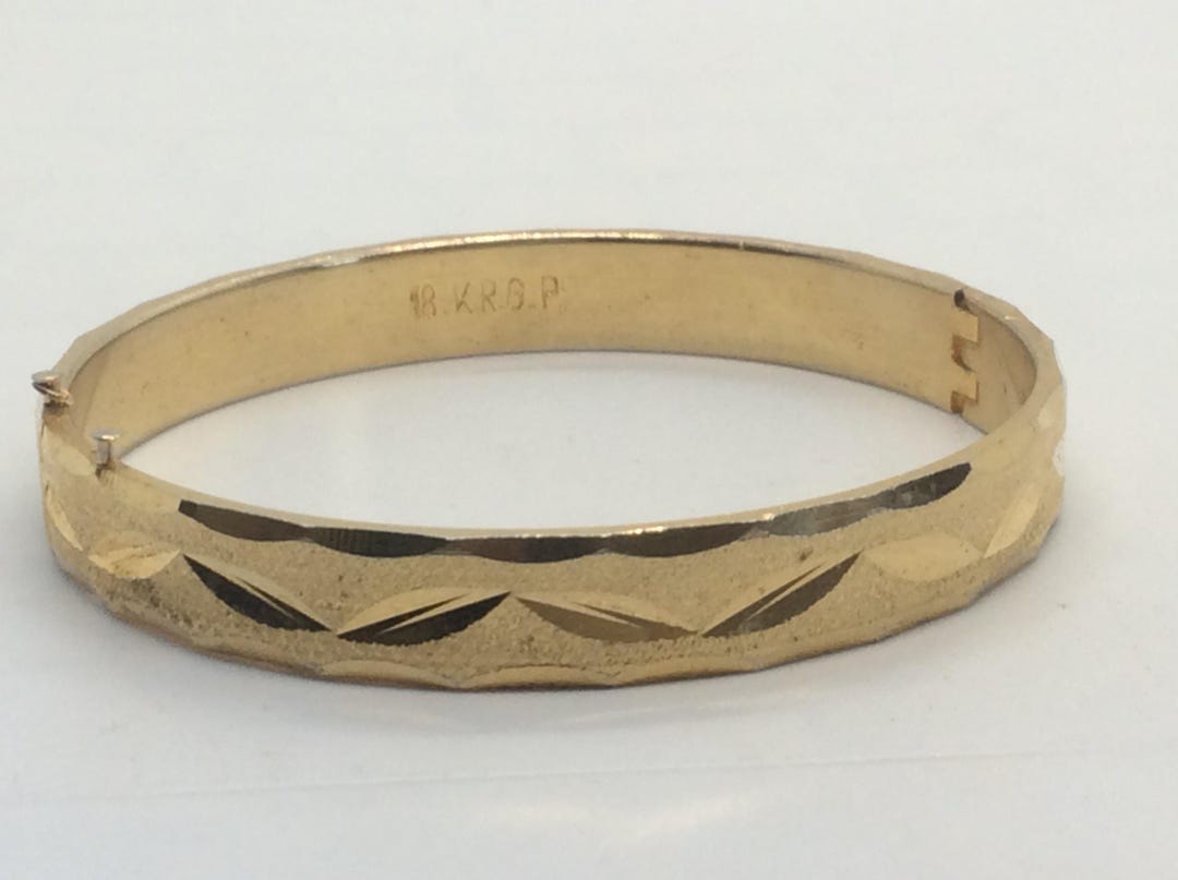 18K RGP Gold Plated Hinged Engine Turned Decoration Bangle / Bracelet ...