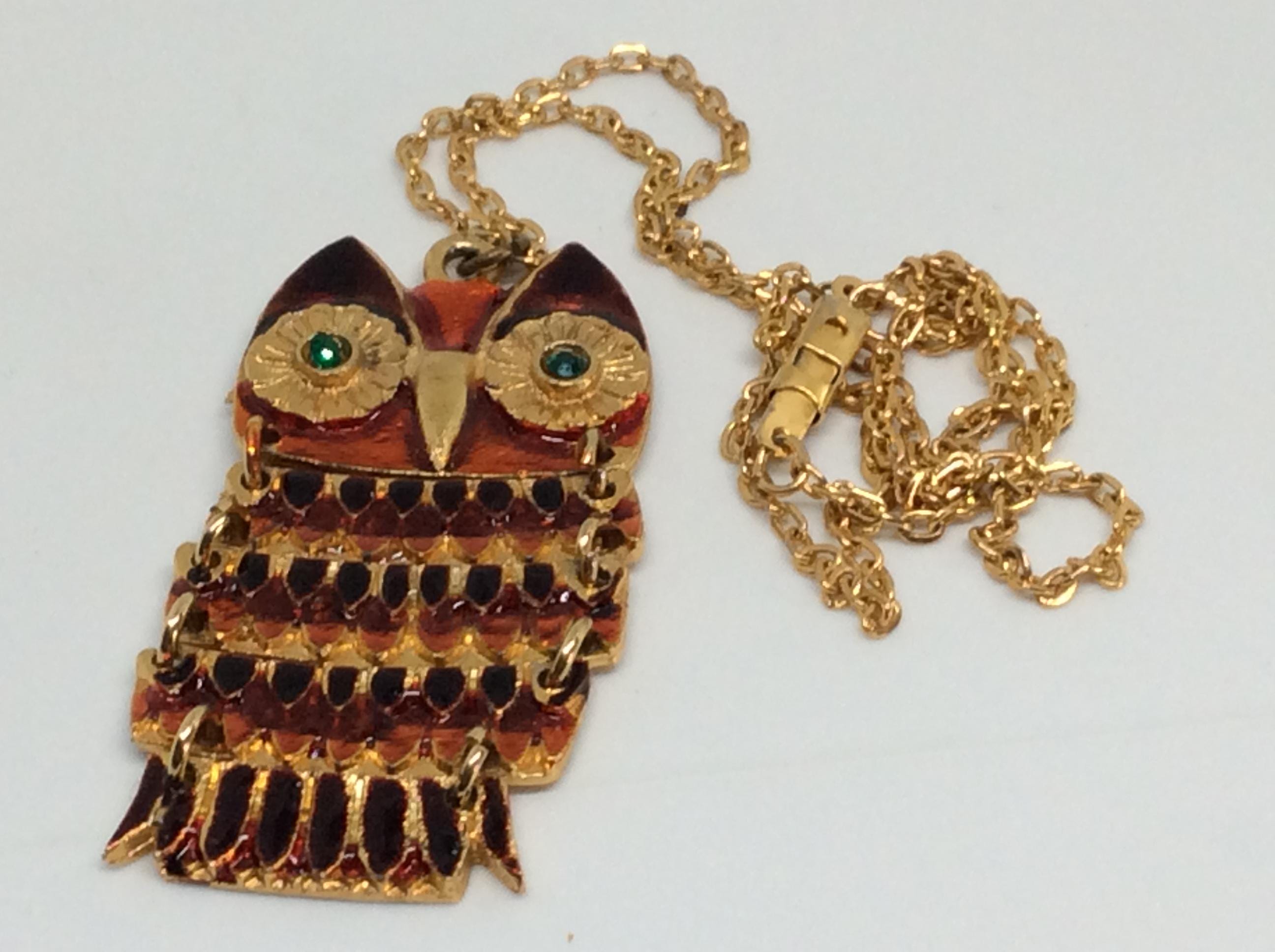 Vintage Owl Enamel Reticulated Pendant - NE209
