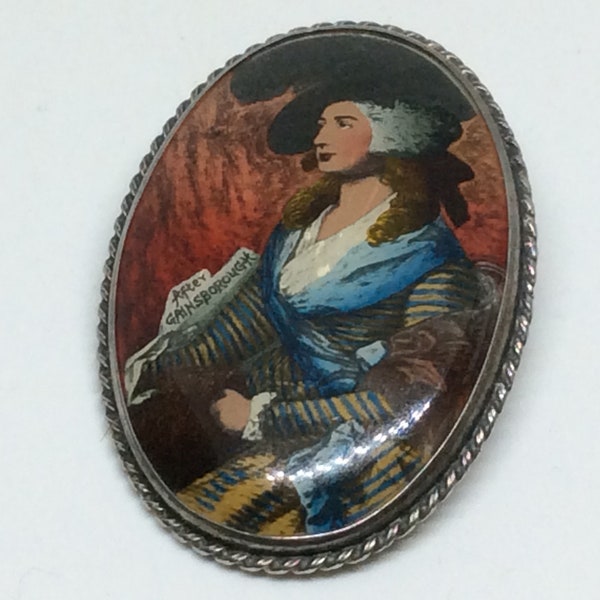 Vintage Sterling Silver After Gainsborough Costume Brooch by TLM Thomas L Mott - Old Master Portrait Brooch