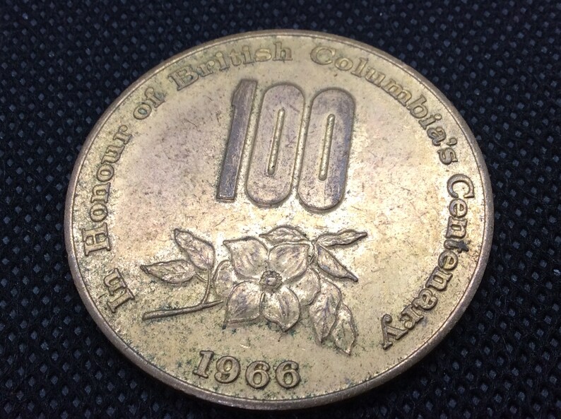 1966 British Columbia Centenary Medal Token Canadian Confederation 1967 Brass Medallion