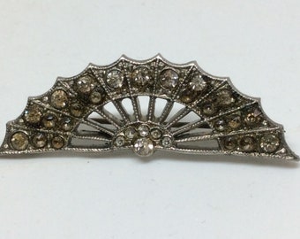 Vintage Fan Design  Costume Brooch with Clear Paste stone decoration
