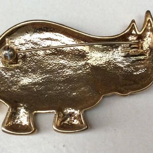 Vintage Metal & Enamel Comical Rhino Rhinoceros Retro Kitsch Costume Brooch image 2