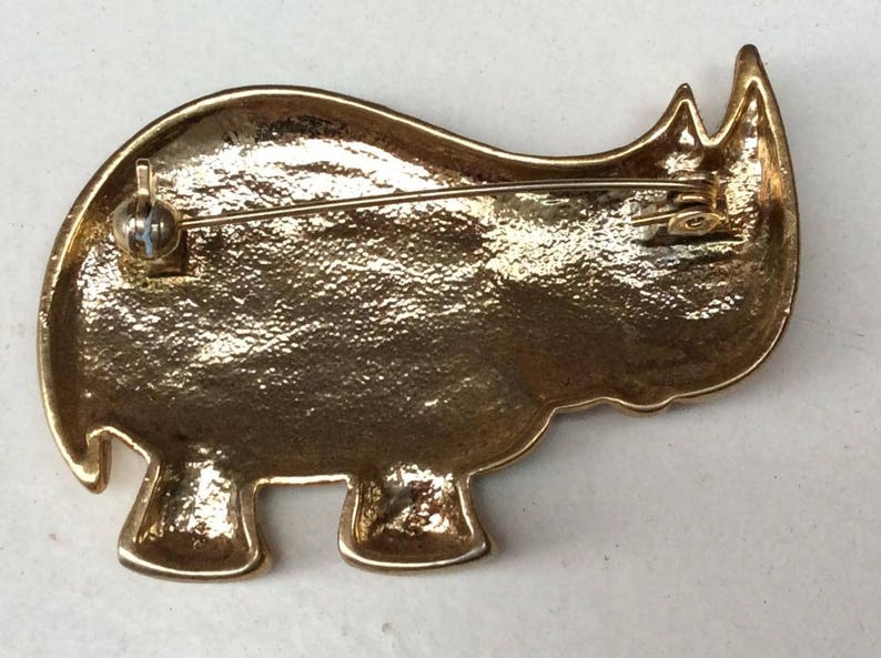 Vintage Metal & Enamel Comical Rhino Rhinoceros Retro Kitsch Costume Brooch image 2