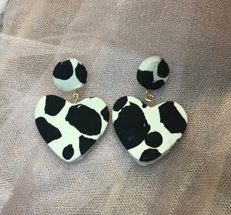 Clay slab cow print earrings | Etsy
