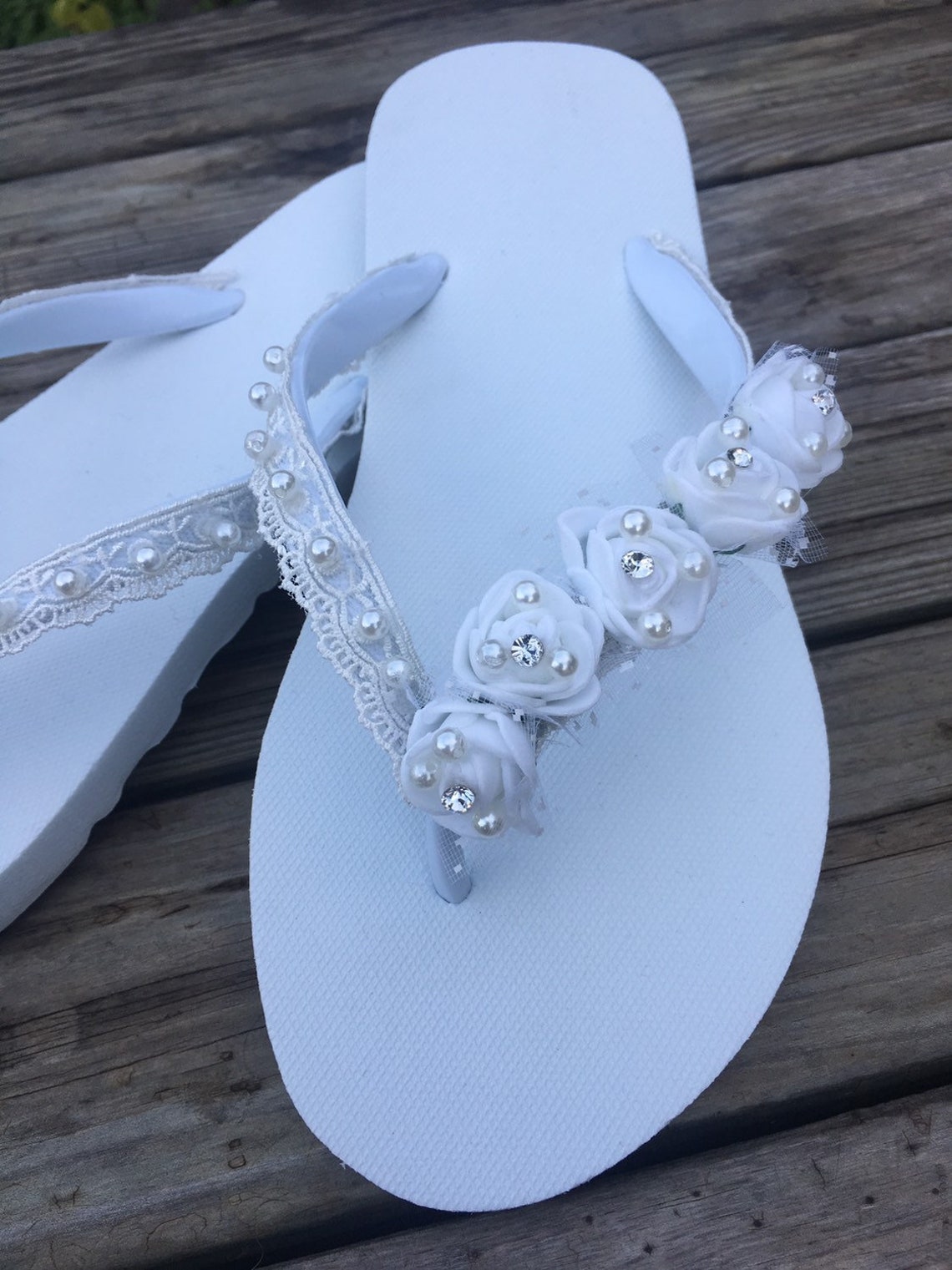 Lace And Flowers Flip Flops ...Bridal ivory Flip flops. | Etsy