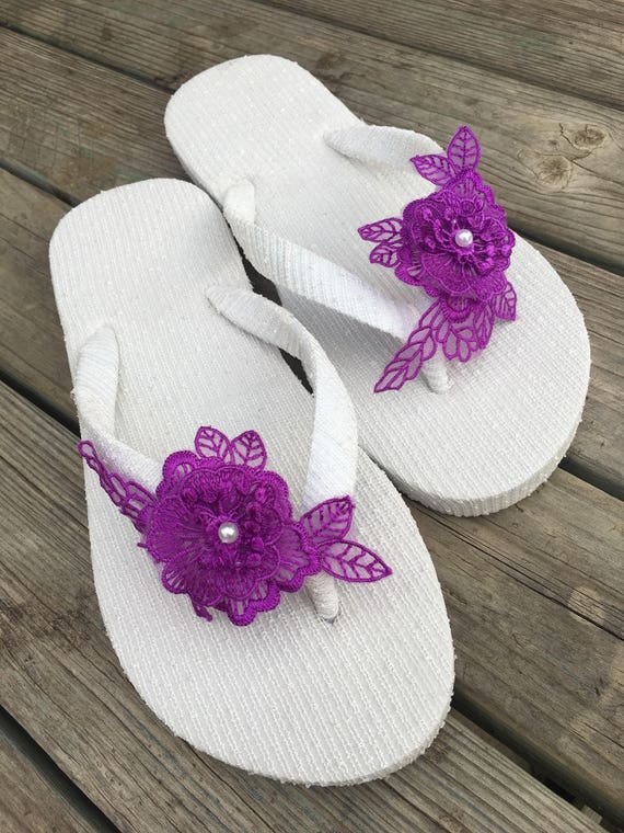 purple flip flops for wedding
