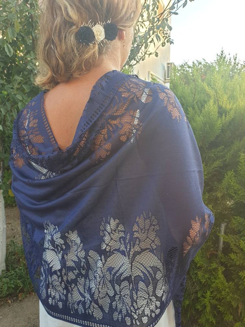 Light Blue Tulle Lace Wedding Shawl..tassel Lace Wedding Etsy