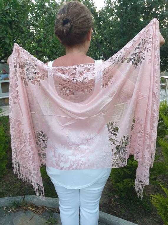 Powder Pink Tulle Lace Wedding Shawl.. Bridesmaid - Etsy Denmark