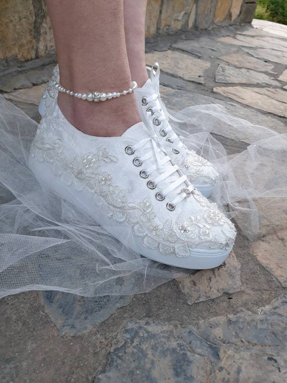 Partido Plano católico Zapatos de novia de encaje de perlas de plata marfil zapatos - Etsy España