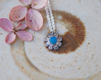 Australian Opal Daisy Pendant, 18 inch Sterling Silver Cable Chain Necklace