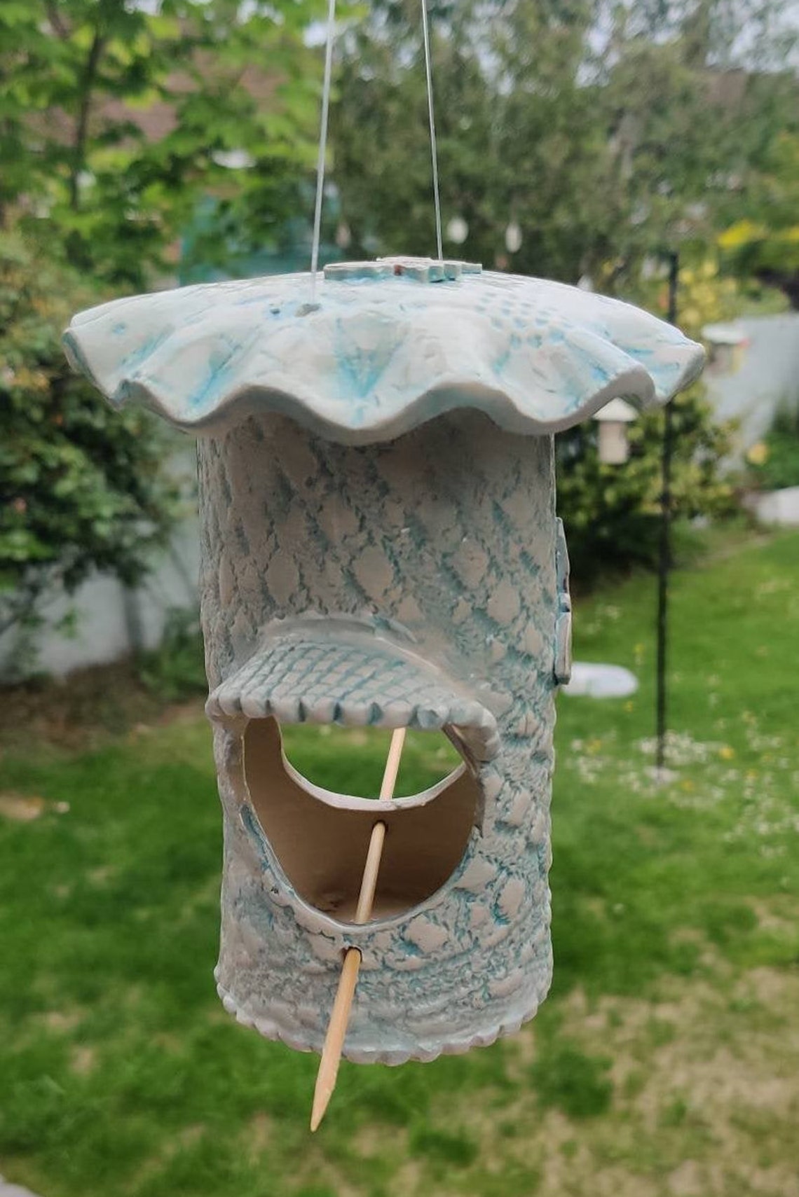 Bird feeder garden ornament Handmade ceramic free UK Etsy