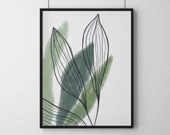 Botanical Floral Print | Art Boho Wall Decor | Green Bohemian Leafs | Plant Illustration | Instant Download