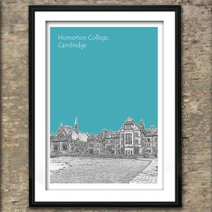 Cambridge Art Print Poster A4 formaat Cambridge universiteitsgebouw Homerton College Cavendish Engeland versie 2