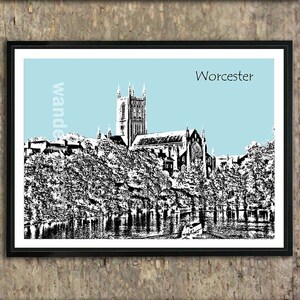 Worcester Cathedral from the River Art Print Poster Landscape A4 Size  England UK