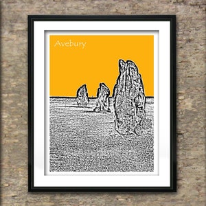 Avebury Art Print Skyline Poster A4 Size Stone Circle Wiltshire England