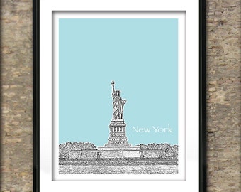 New York Art Skyline  Art Print Poster A4 Size Statue of Liberty NY USA