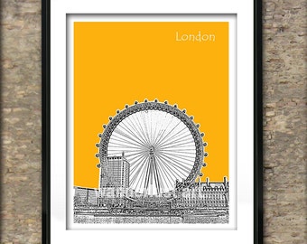 London Eye Art Print Poster - South Bank River Thames With London Eye London England